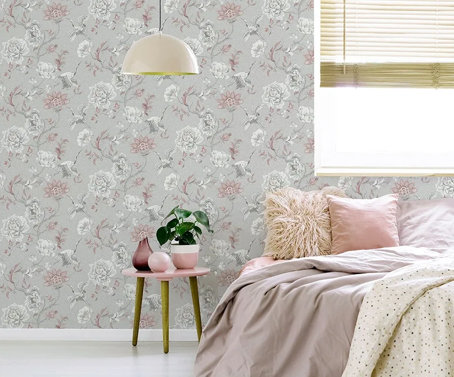 Brewster Home Fashions Maggie Light Grey Cranes Wallpaper - SKU AH297400