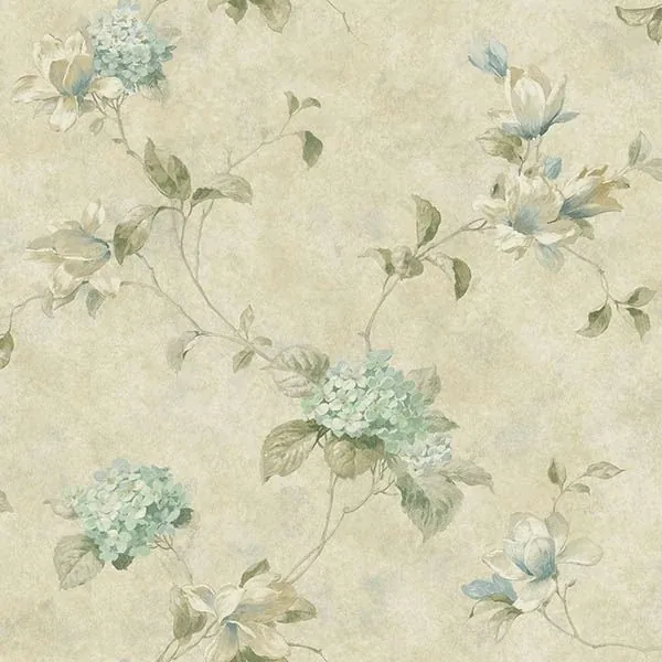 Brewster Home Fashions Magnolia Hydrangea Green Trail Wallpaper - SKU CCB76305