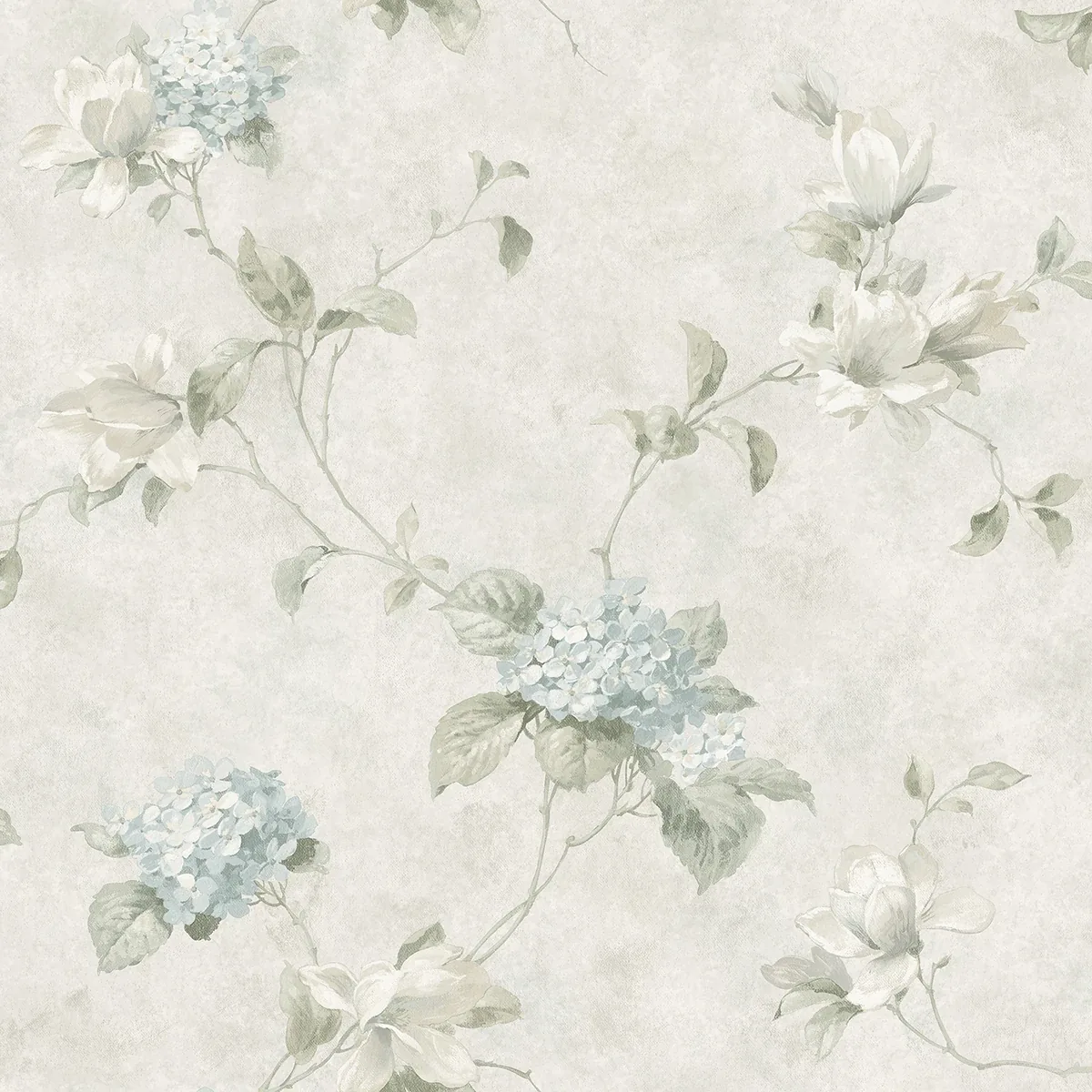 Brewster Home Fashions Magnolia Light Blue Hydrangea Trail Wallpaper - SKU 3123-76306