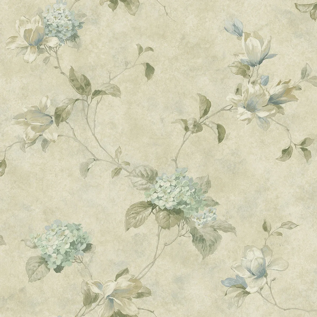 3123-76305 | Magnolia Teal Hydrangea Trail Wallpaper
