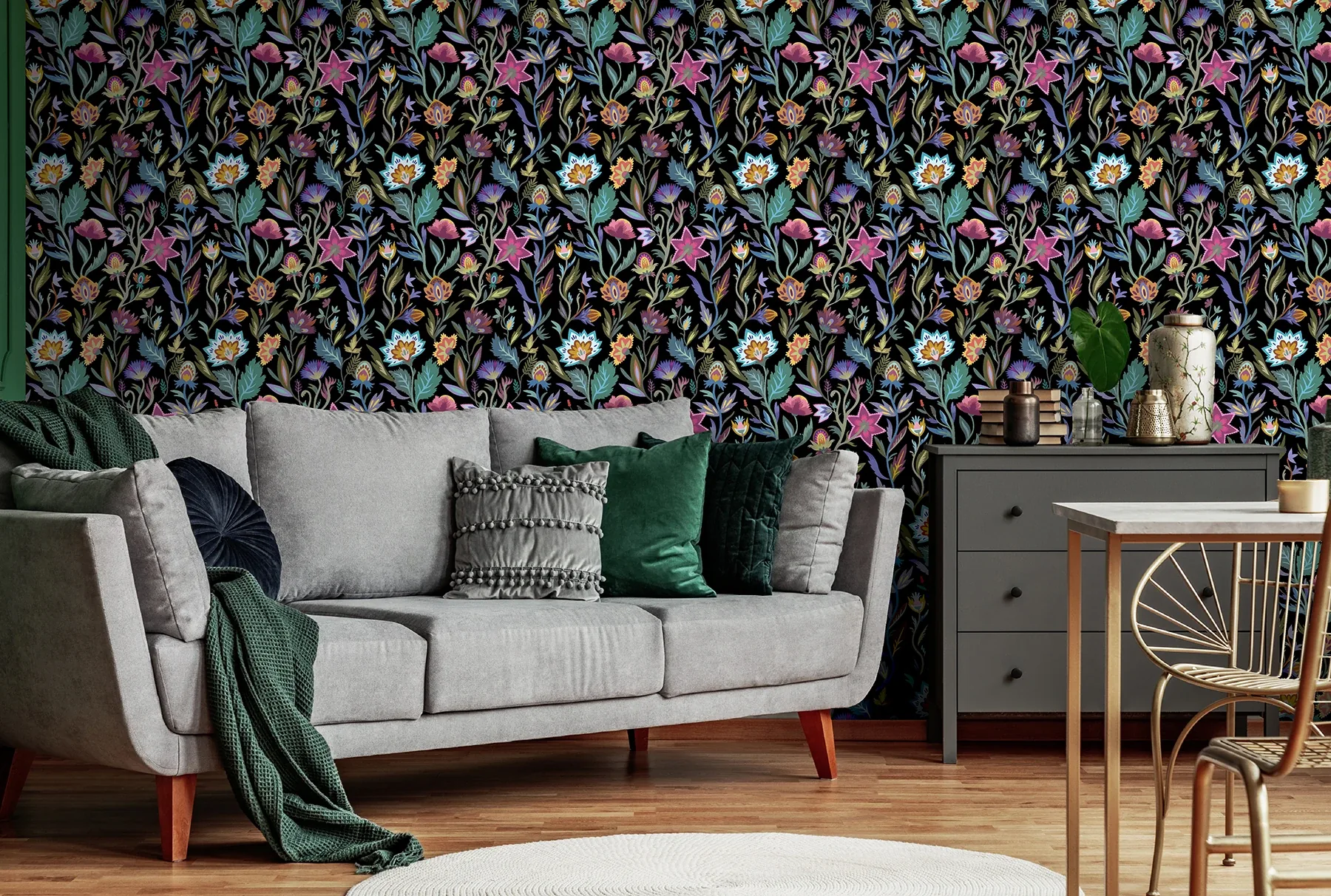 Brewster Home Fashions Mallory Black Vivid Floral Wallpaper | Wallpaper Twins Brewster Home Fashions Mallory Black Vivid Floral Wallpaper - SKU AH100380AH
