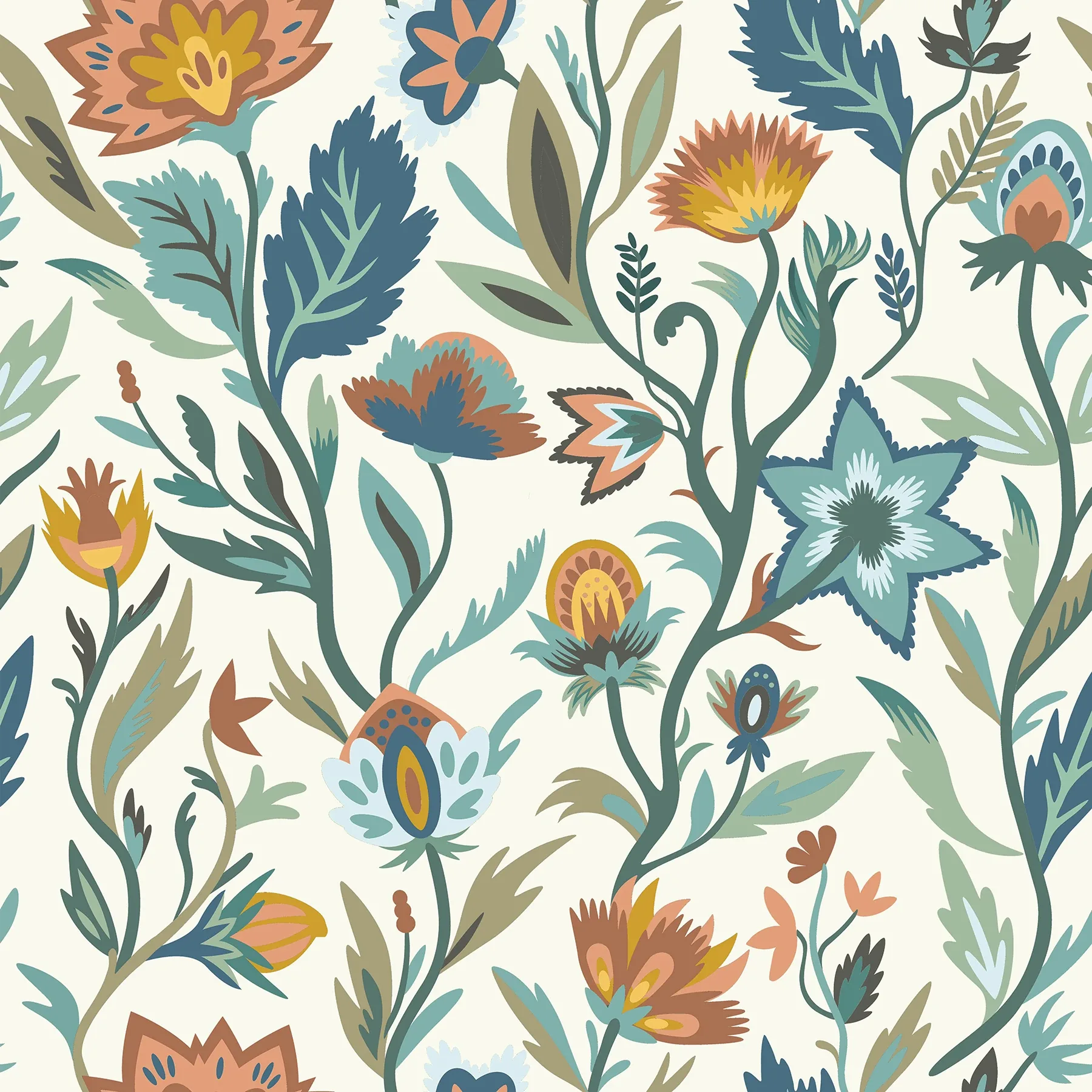 AH100381AH | Mallory Blue Vivid Floral Wallpaper