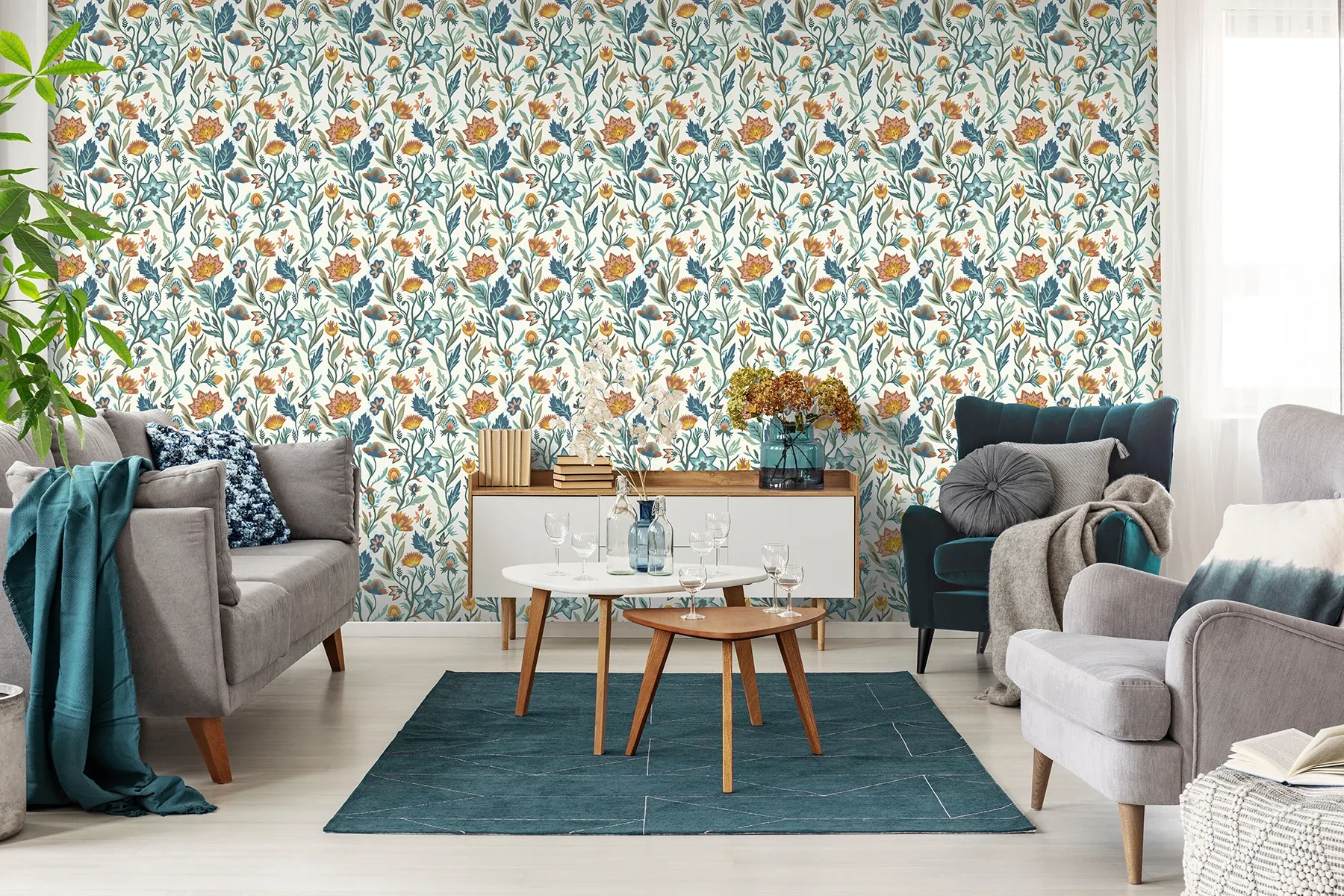 Brewster Home Fashions Mallory Blue Vivid Floral Wallpaper | Wallpaper Twins Brewster Home Fashions Mallory Blue Vivid Floral Wallpaper - SKU AH100381AH