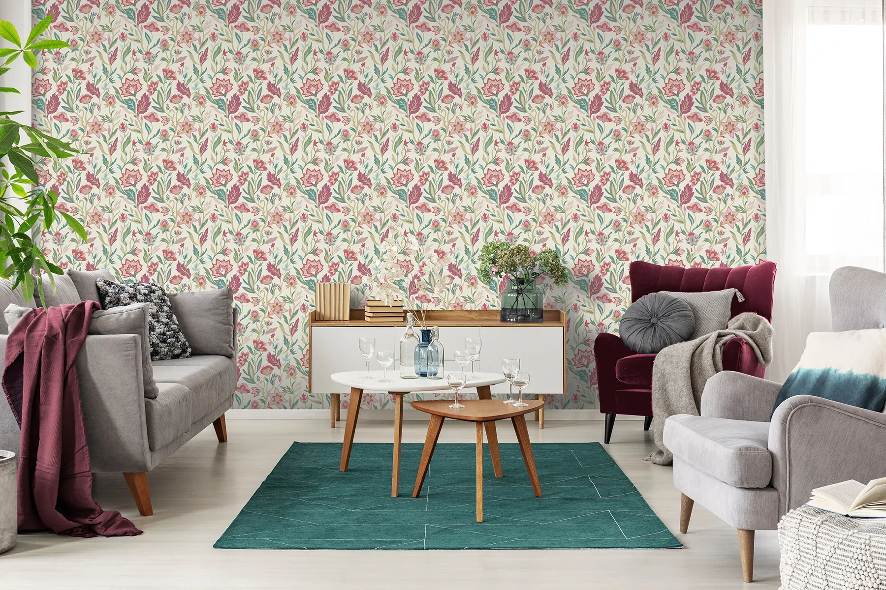 Brewster Home Fashions Mallory Pink Vivid Floral Wallpaper | Wallpaper Twins Brewster Home Fashions Mallory Pink Vivid Floral Wallpaper - SKU AH100382AH