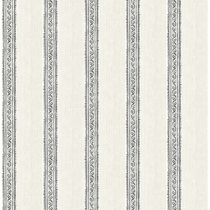 4148-27426 | Mandevilla Black Vine Stripe Wallpaper