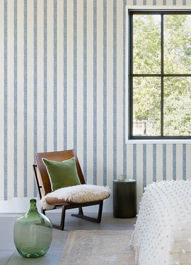 Brewster Home Fashions Mandevilla Blue Vine Stripe Wallpaper | Wallpaper Twins Brewster Home Fashions Mandevilla Blue Vine Stripe Wallpaper - SKU 4148-27428