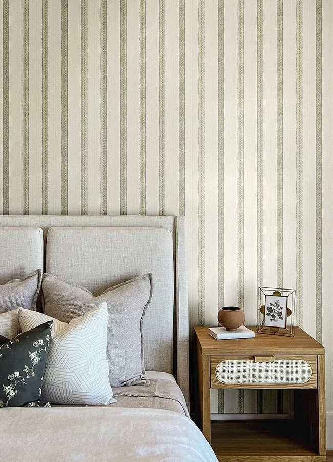 Brewster Home Fashions Mandevilla Green Vine Stripe Wallpaper | Wallpaper Twins Brewster Home Fashions Mandevilla Green Vine Stripe Wallpaper - SKU 4148-27429
