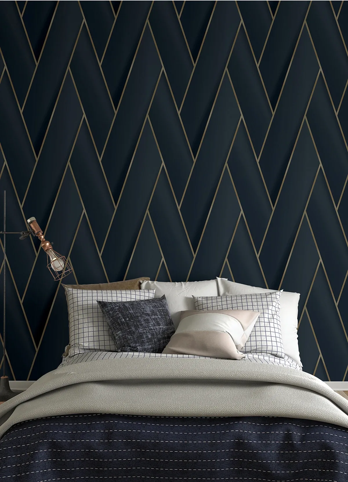 Brewster Home Fashions Manfred Navy Modern Herringbone Wallpaper - SKU 4041-34801