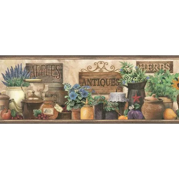 Brewster Home Fashions Marché Green Antique Herbs Portrait Wallpaper - SKU BBC44581B