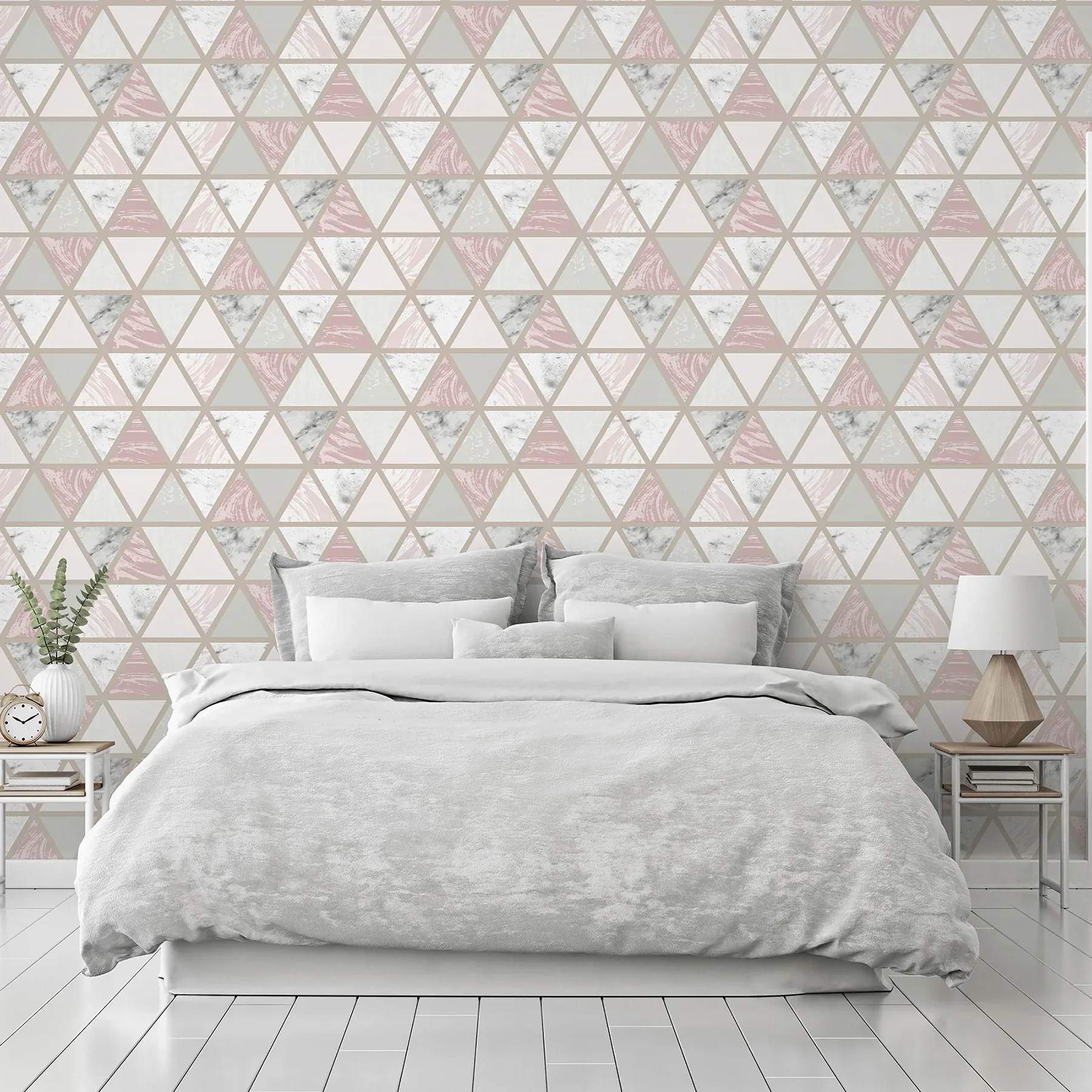 Brewster Home Fashions Marcy Pink Triangle Grid Wallpaper - SKU AH692205