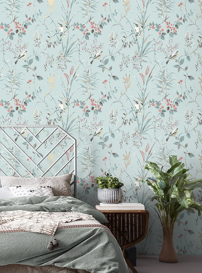 Brewster Home Fashions Mariko Light Blue Botanical Wallpaper - SKU M1856