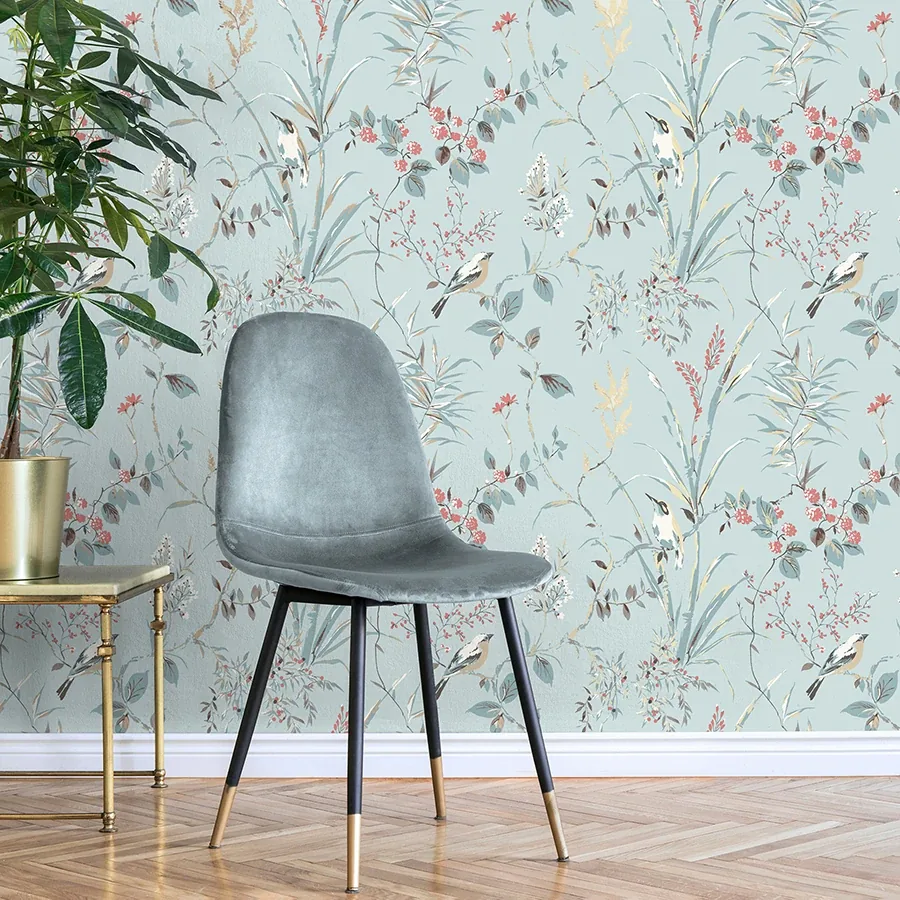Brewster Home Fashions Mariko Light Blue Botanical Wallpaper - SKU M1856