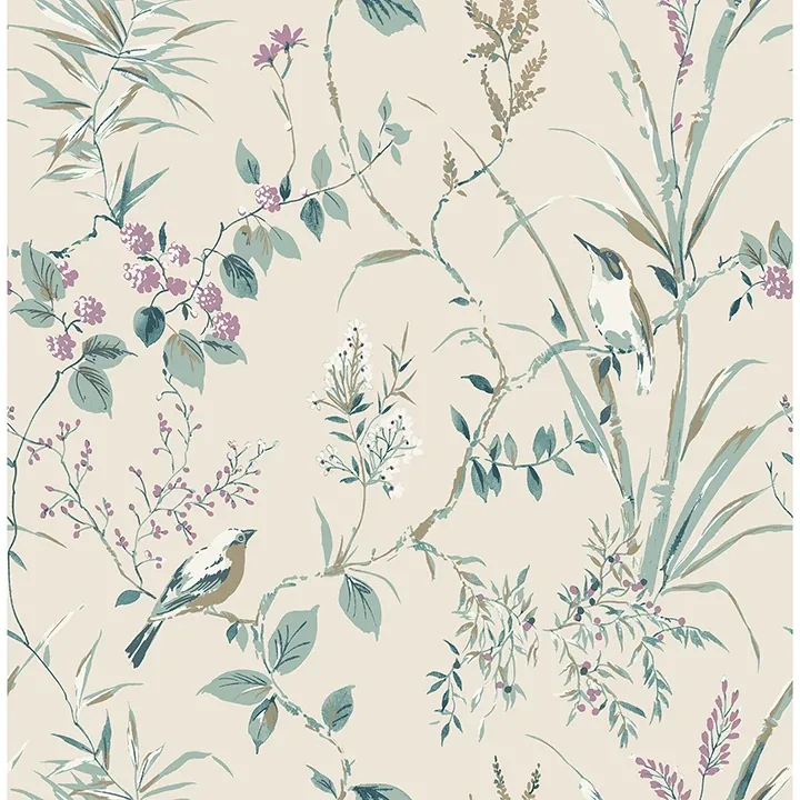 Brewster Home Fashions Mariko Teal Botanical Wallpaper - SKU M1554