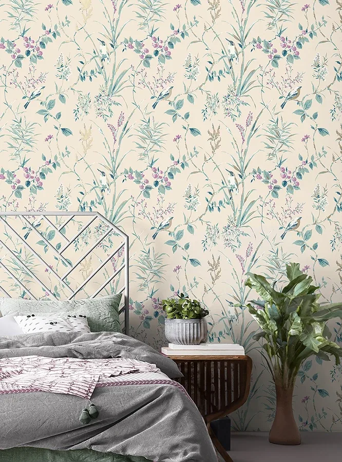 Brewster Home Fashions Mariko Teal Botanical Wallpaper - SKU M1554