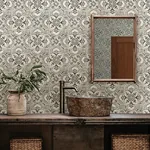 Brewster Home Fashions Marjoram Black Floral Tile Wallpaper | Wallpaper Twins Brewster Home Fashions Marjoram Black Floral Tile Wallpaper - SKU 4134-72512