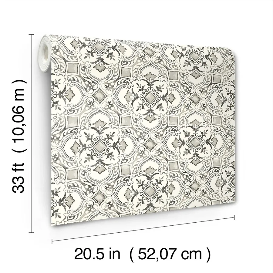 Brewster Home Fashions Marjoram Black Floral Tile Wallpaper | Wallpaper Twins Brewster Home Fashions Marjoram Black Floral Tile Wallpaper - SKU 4134-72512