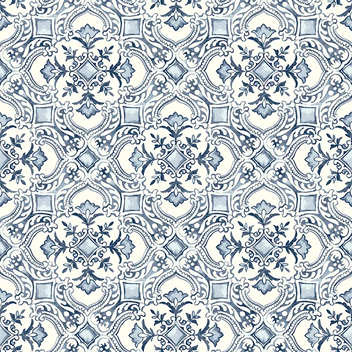 4134-72513 | Marjoram Blue Floral Tile Wallpaper