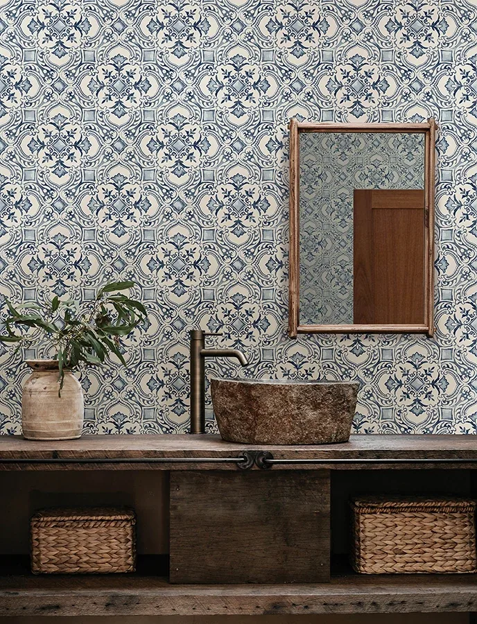 Brewster Home Fashions Marjoram Blue Floral Tile Wallpaper - SKU 4134-72513