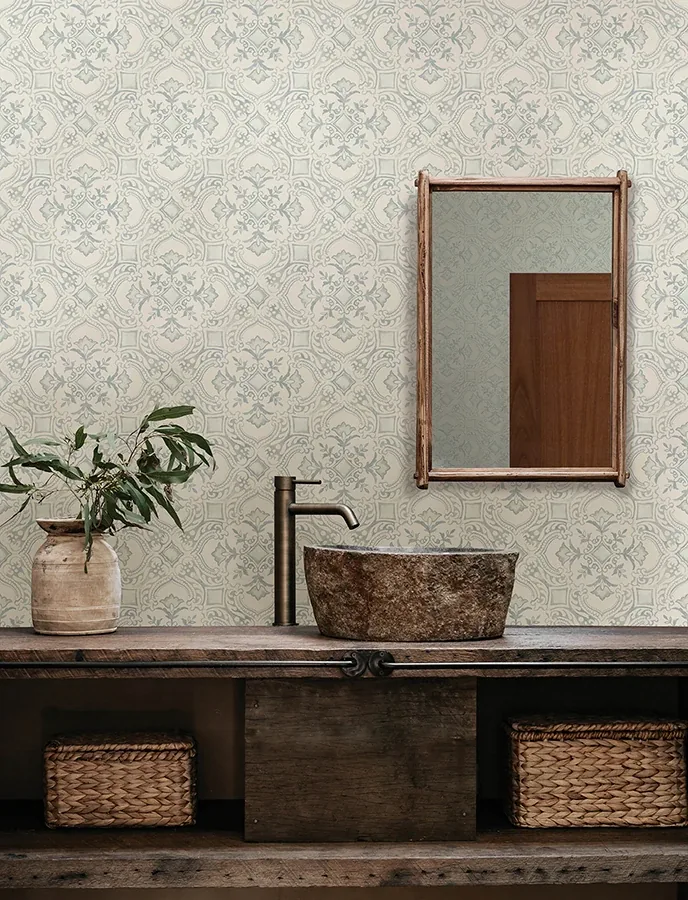 Brewster Home Fashions Marjoram Light Blue Floral Tile Wallpaper - SKU 4134-72516