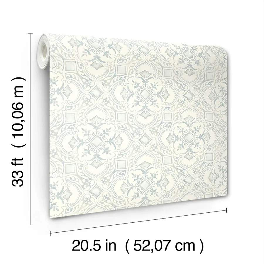 Brewster Home Fashions Marjoram Light Blue Floral Tile Wallpaper - SKU 4134-72516