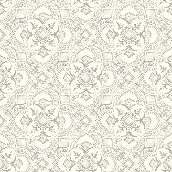 4134-72515 | Marjoram Light Grey Floral Tile Wallpaper