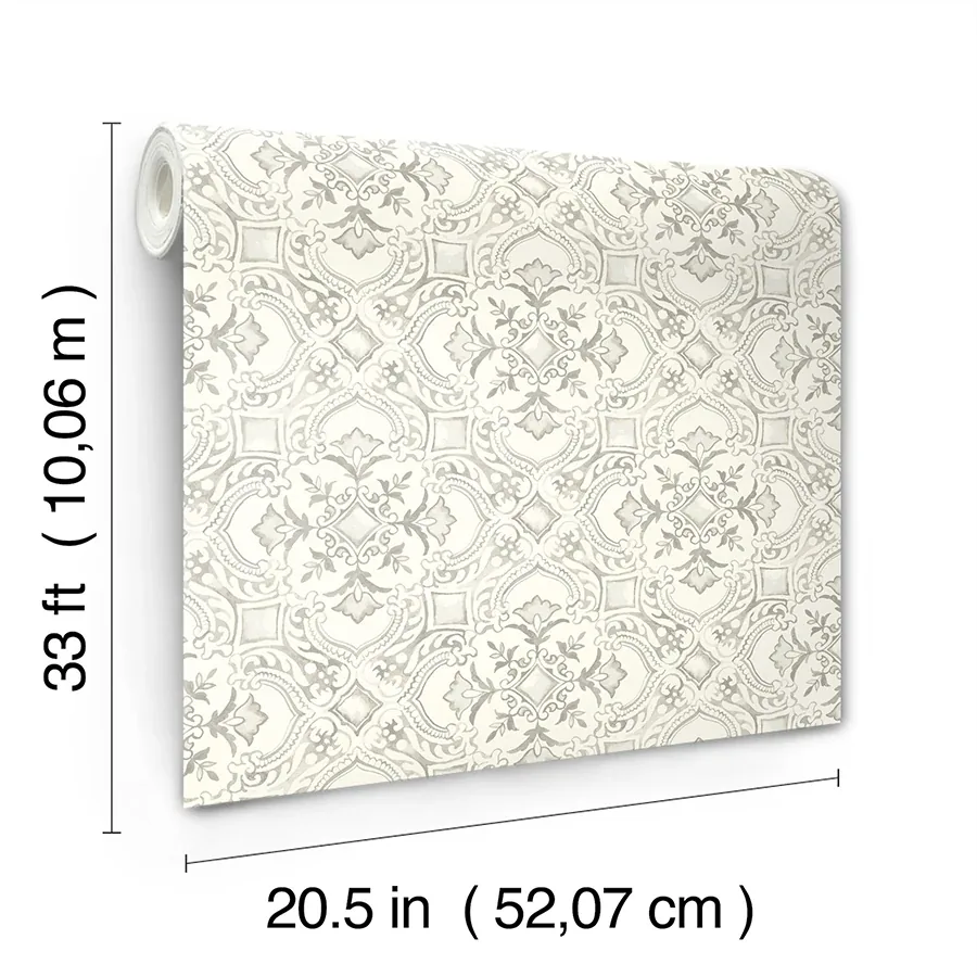 Brewster Home Fashions Marjoram Light Grey Floral Tile Wallpaper | Wallpaper Twins Brewster Home Fashions Marjoram Light Grey Floral Tile Wallpaper - SKU 4134-72515