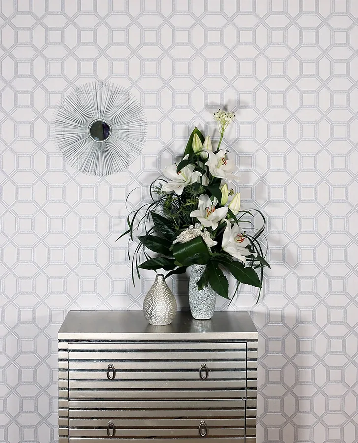 Brewster Home Fashions Marjorie Silver Trellis Wallpaper - SKU AH295603