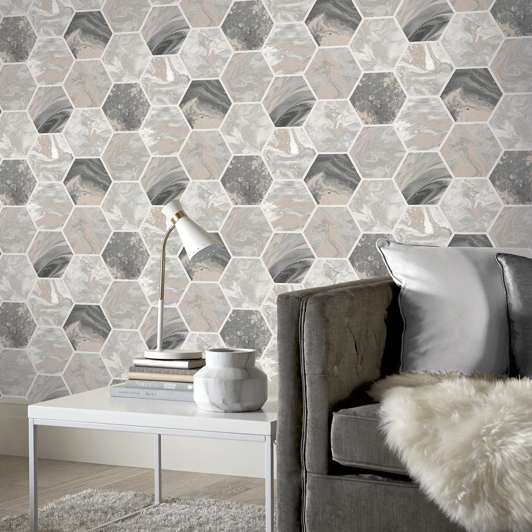 Brewster Home Fashions Marlon Charcoal Hexagon Tiles Wallpaper - SKU AH908502