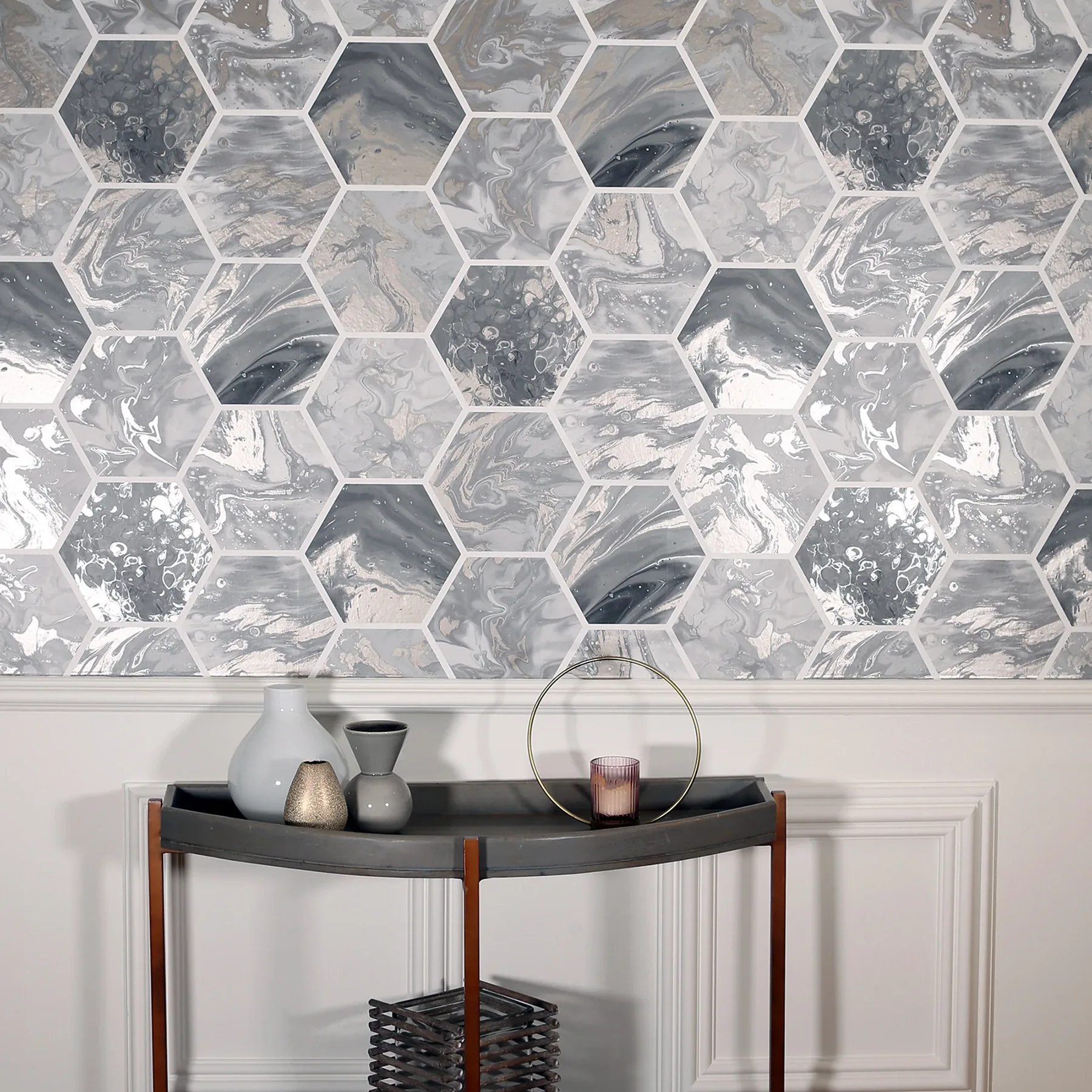 Brewster Home Fashions Marlon Charcoal Hexagon Tiles Wallpaper | Wallpaper Twins Brewster Home Fashions Marlon Charcoal Hexagon Tiles Wallpaper - SKU AH908502
