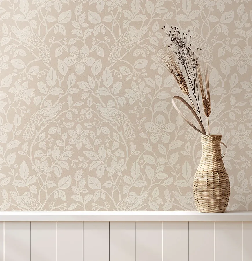 Brewster Home Fashions Marlow Beige Bird Vine Wallpaper - SKU 4164-M1817