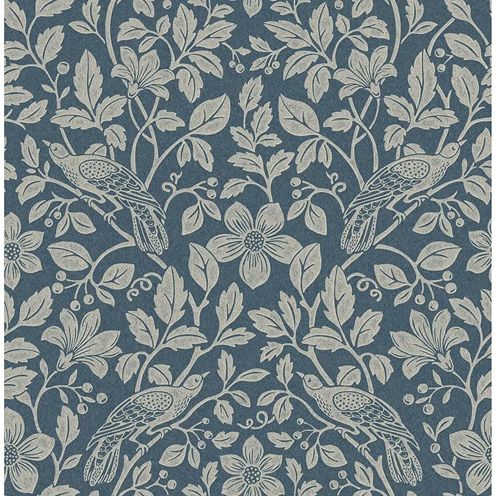 Brewster Home Fashions Marlow Dark Blue Bird Vine Wallpaper - SKU 4164-M1818