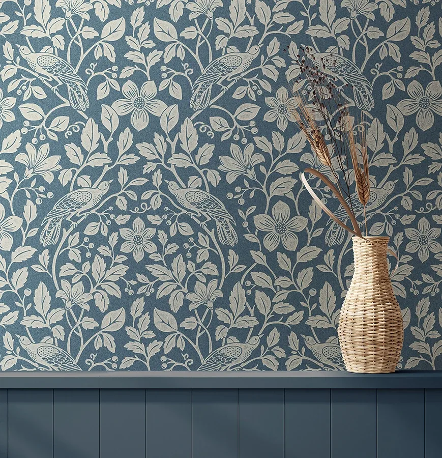 Brewster Home Fashions Marlow Dark Blue Bird Vine Wallpaper - SKU 4164-M1818