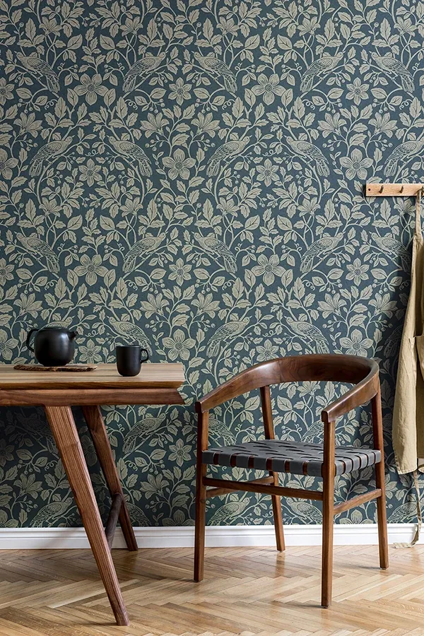 Brewster Home Fashions Marlow Dark Blue Bird Vine Wallpaper - SKU 4164-M1818