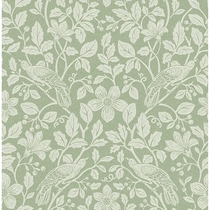 Brewster Home Fashions Marlow Green Bird Vine Wallpaper - SKU 4164-M1816