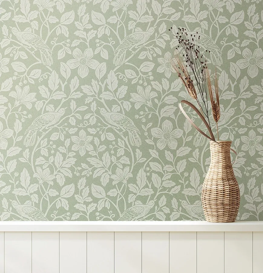 Brewster Home Fashions Marlow Green Bird Vine Wallpaper - SKU 4164-M1816