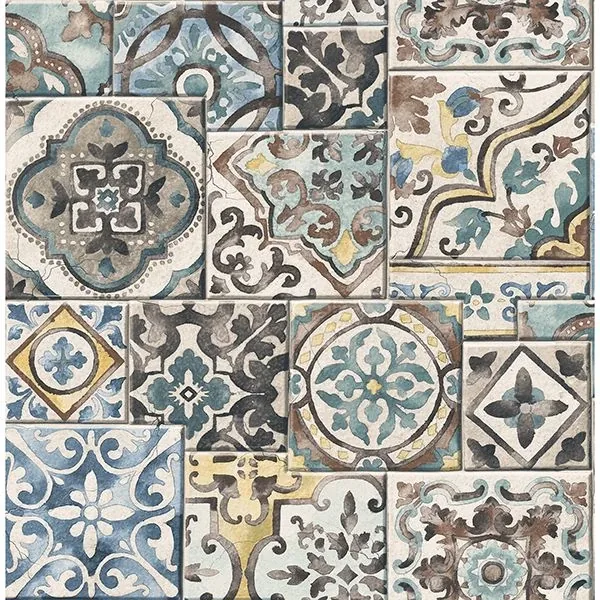 Brewster Home Fashions Marrakesh Blue Global Tiles Wallpaper - SKU 2904-22315