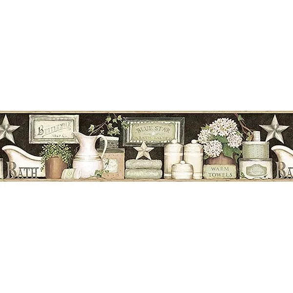 Brewster Home Fashions Martha Black Country Bath Wallpaper - SKU CTR63102B