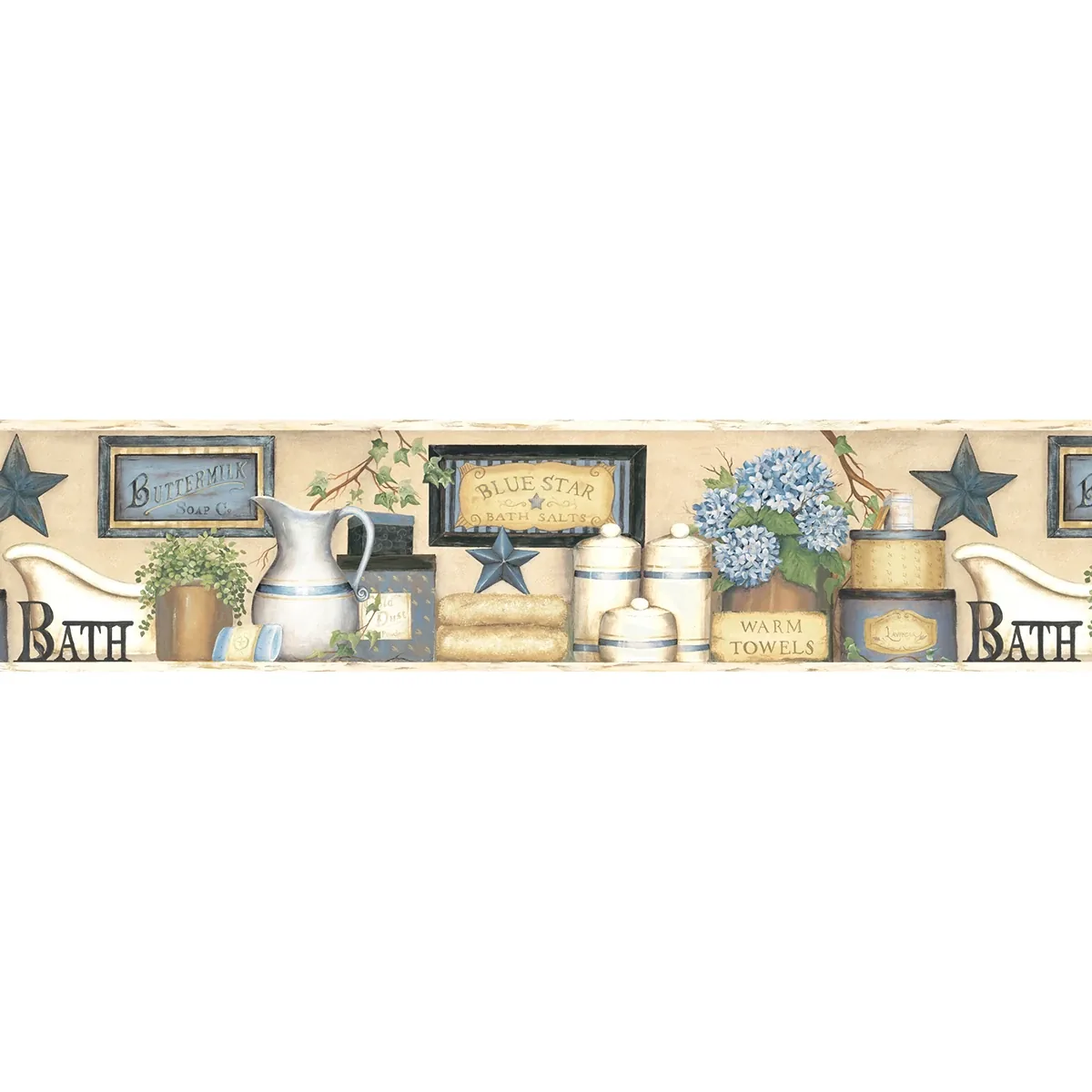 Brewster Home Fashions Martha Blue Country Bath Wallpaper - SKU 3123-63101