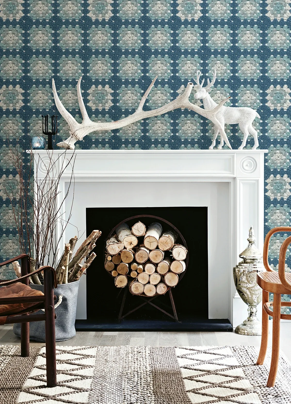 Brewster Home Fashions Maud Blue Crochet Geometric Wallpaper - SKU 3124-13864