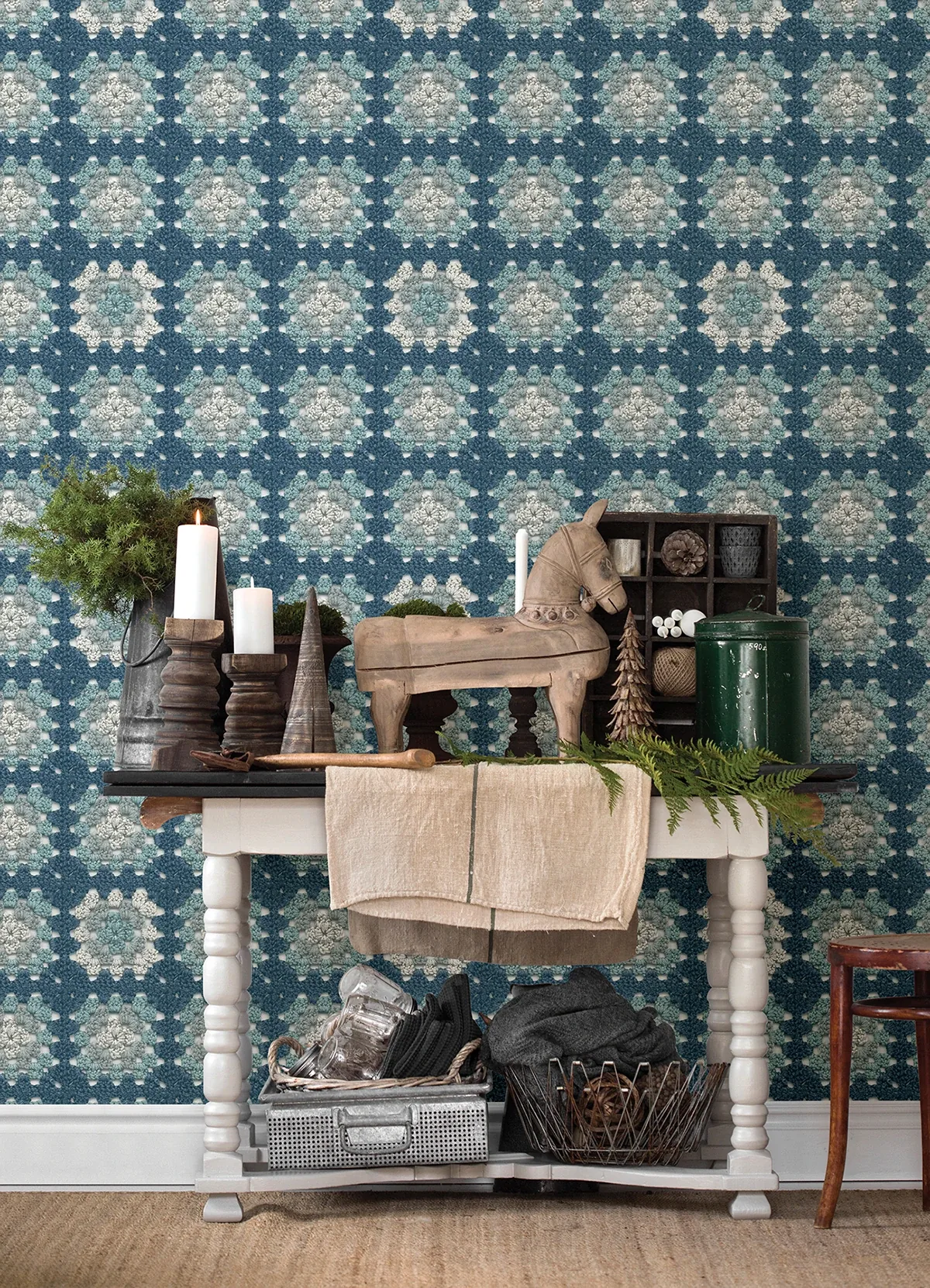 Brewster Home Fashions Maud Blue Crochet Geometric Wallpaper - SKU 3124-13864