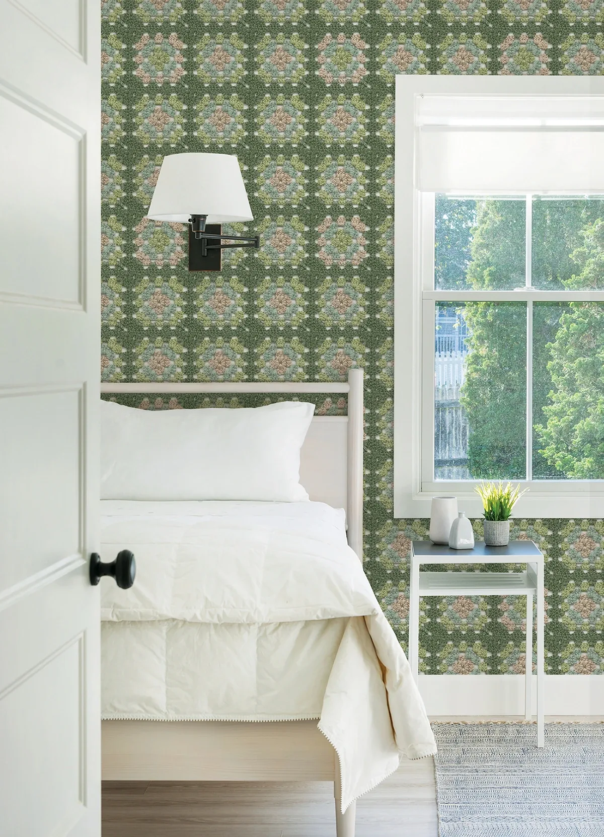 Brewster Home Fashions Maud Green Crochet Geometric Wallpaper - SKU 3124-13863