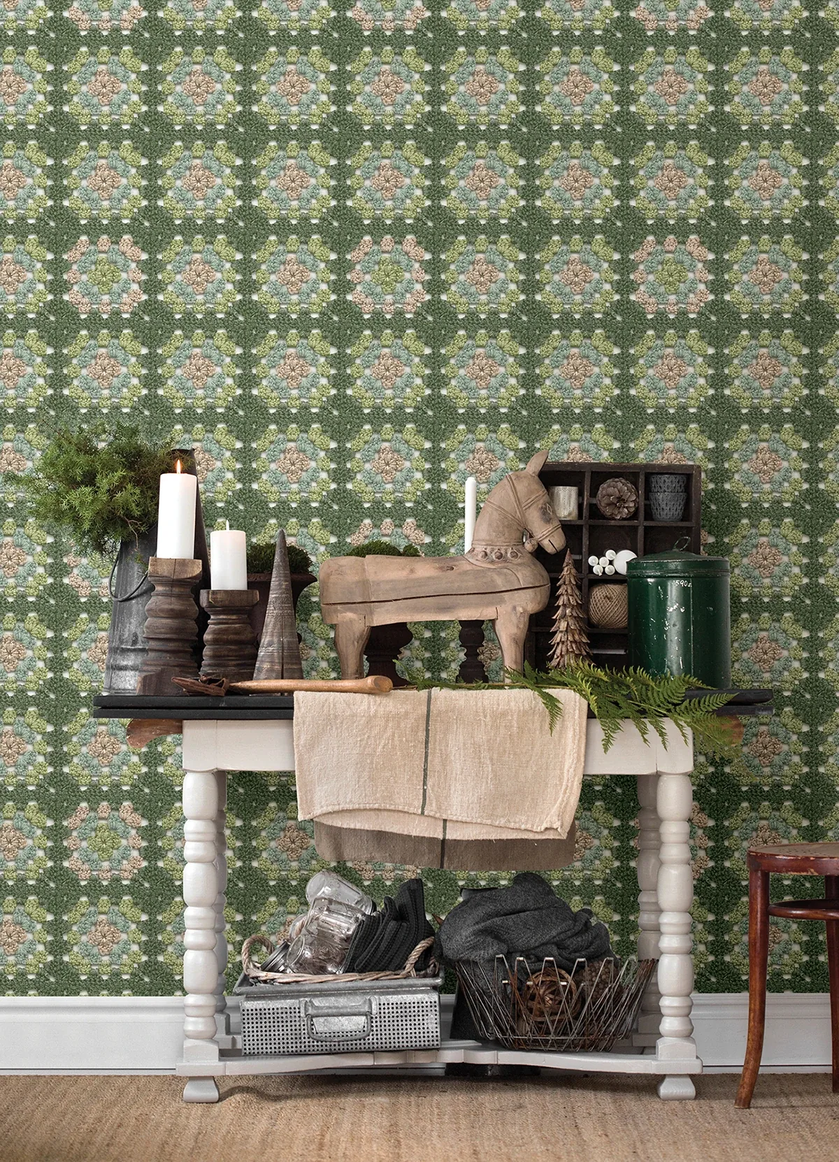 Brewster Home Fashions Maud Green Crochet Geometric Wallpaper - SKU 3124-13863