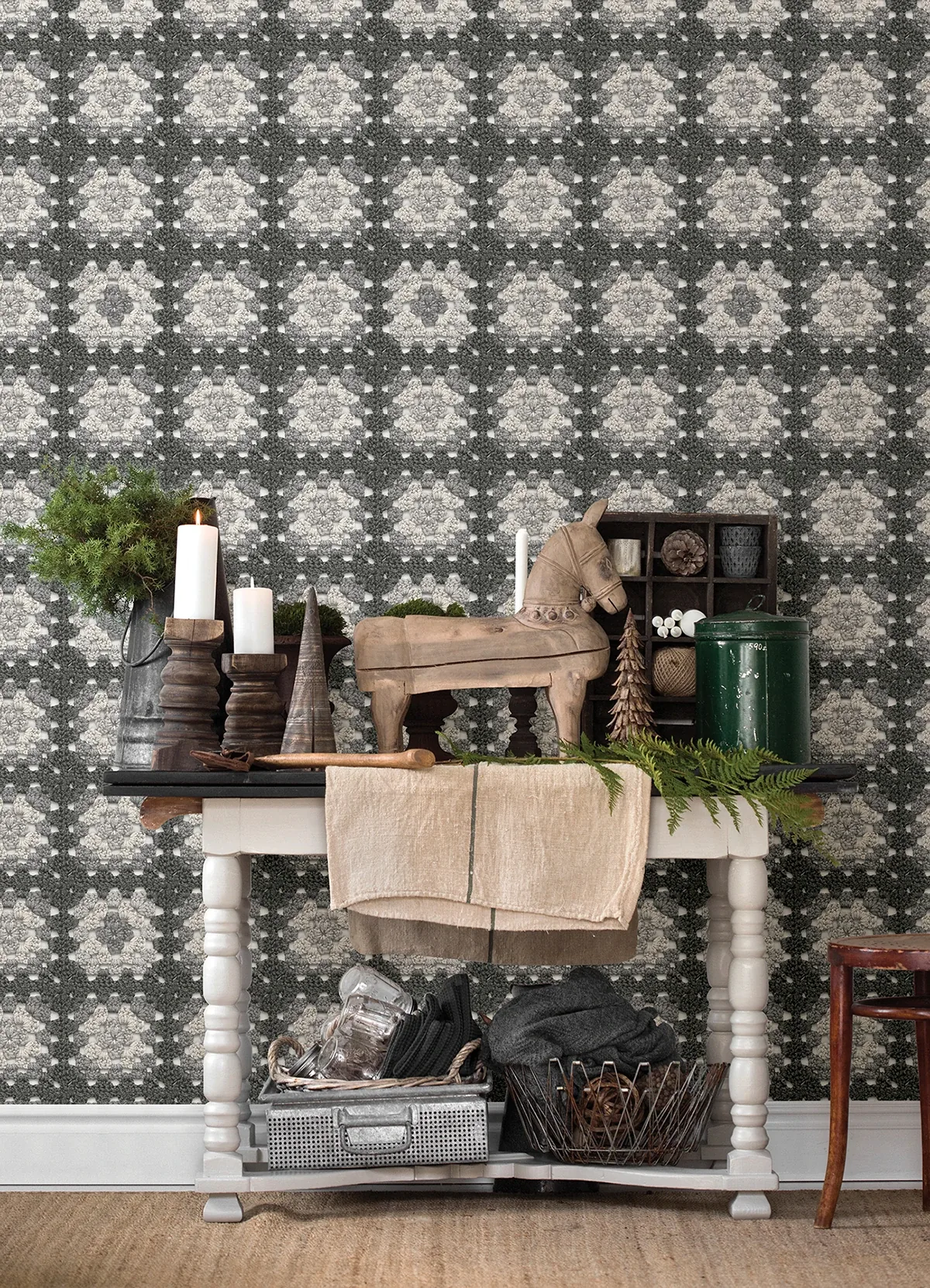 Brewster Home Fashions Maud Grey Crochet Geometric Wallpaper - SKU 3124-13865