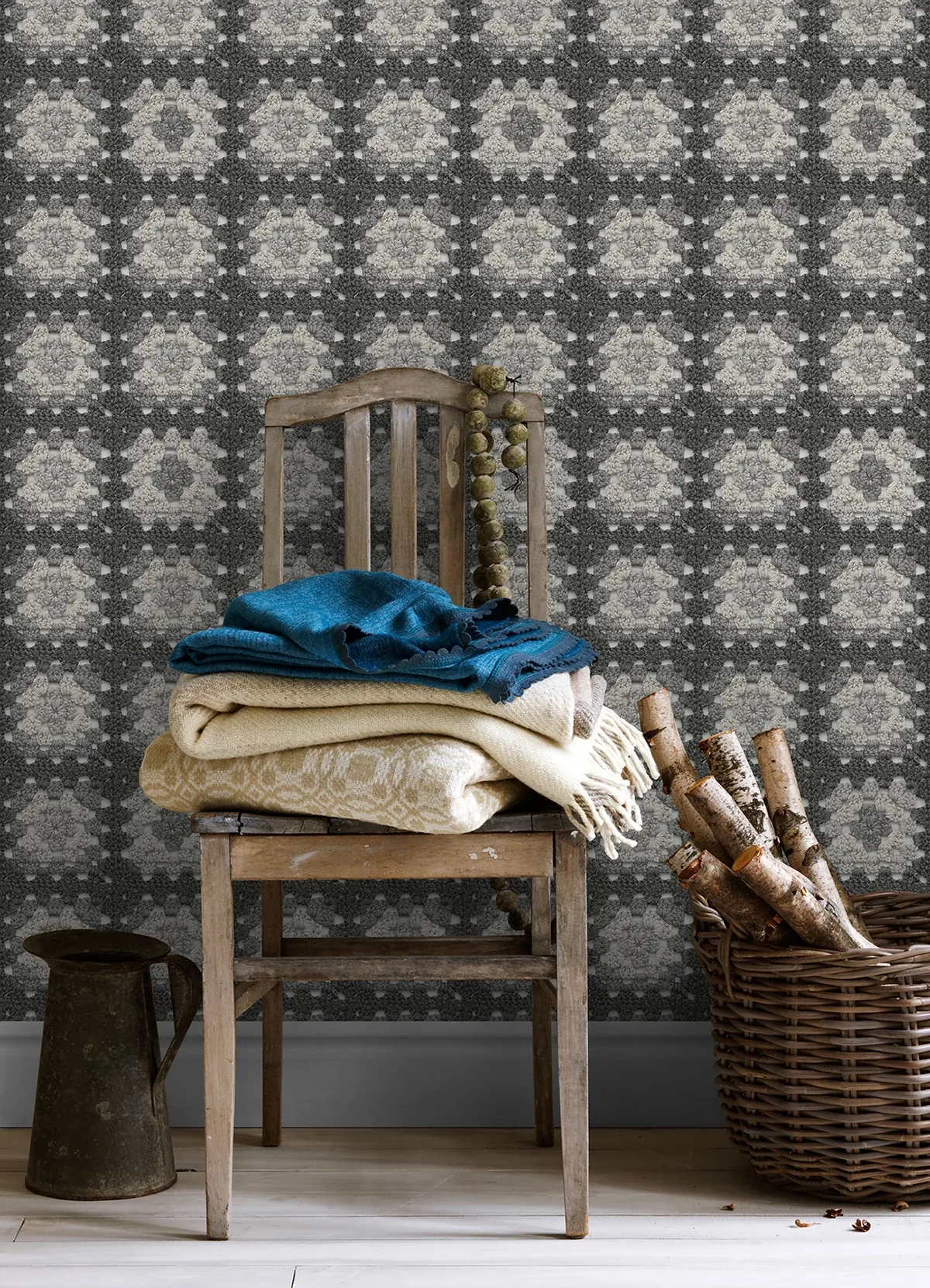 Brewster Home Fashions Maud Grey Crochet Geometric Wallpaper - SKU 3124-13865