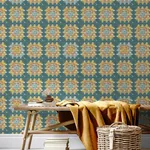 Brewster Home Fashions Maud Teal Crochet Geometric Wallpaper - SKU 3124-13862