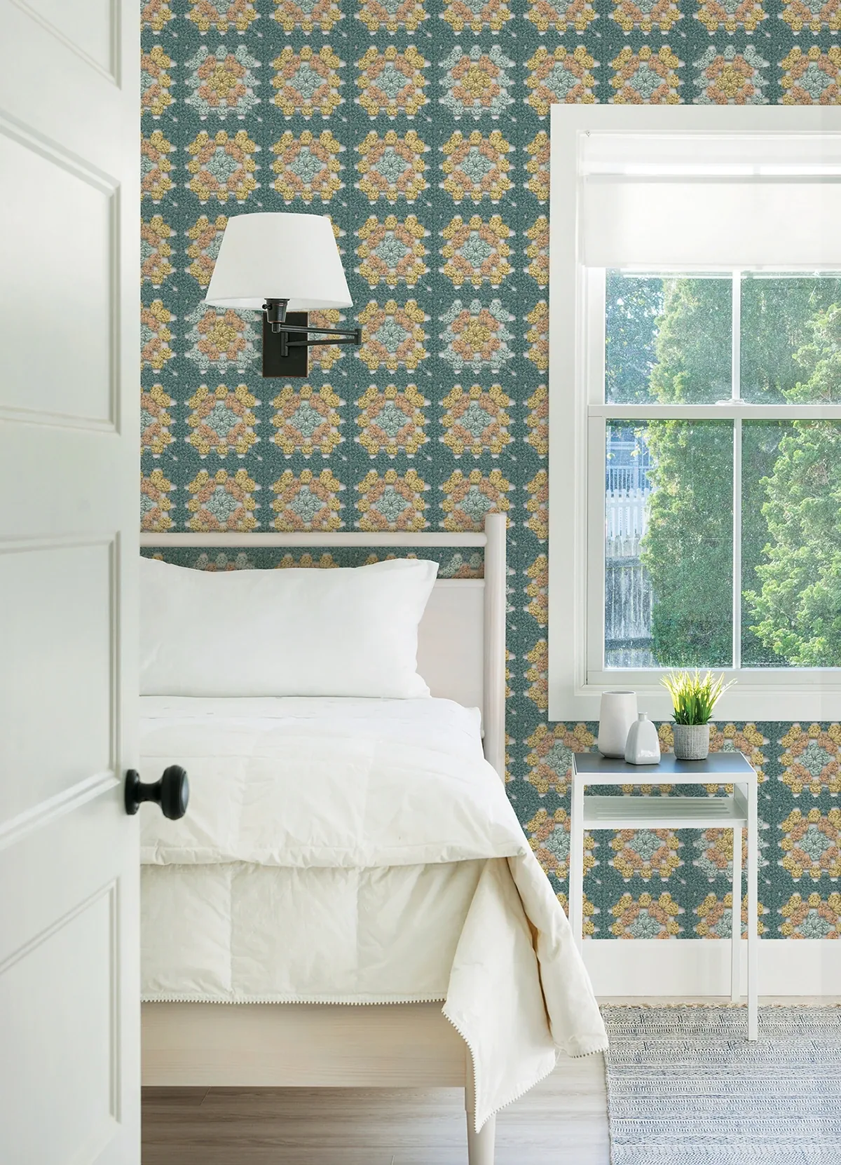 Brewster Home Fashions Maud Teal Crochet Geometric Wallpaper - SKU 3124-13862