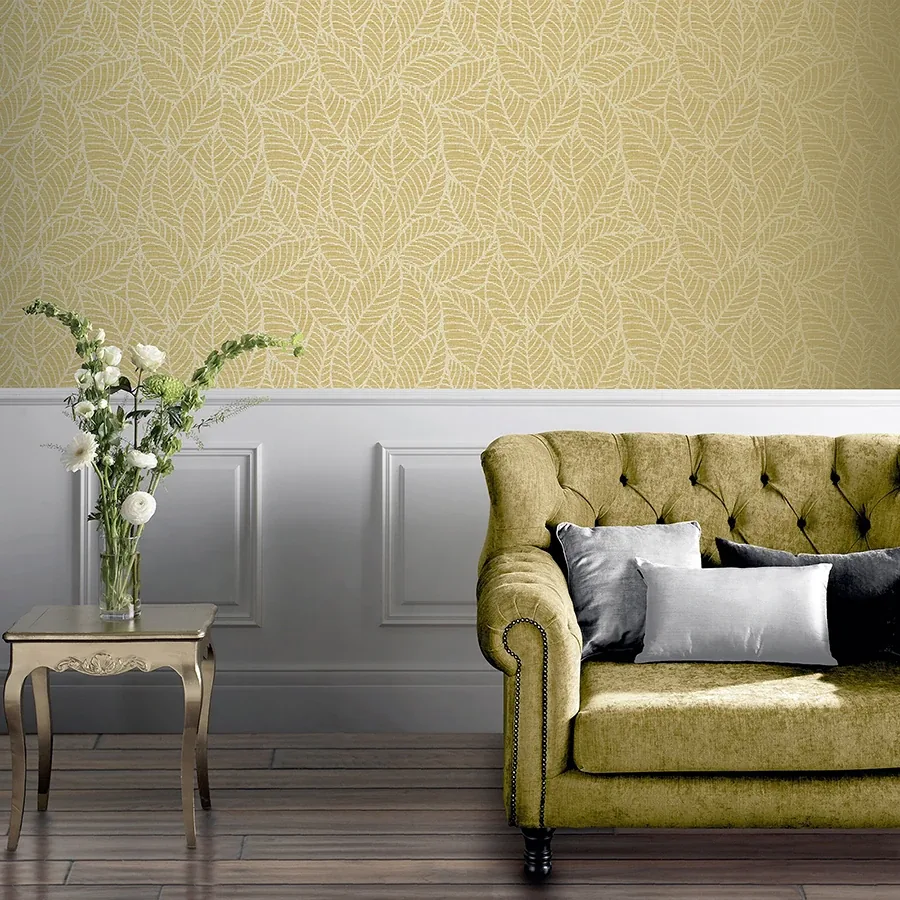 Brewster Home Fashions Mavis Mustard Leaf Wallpaper - SKU AH692506