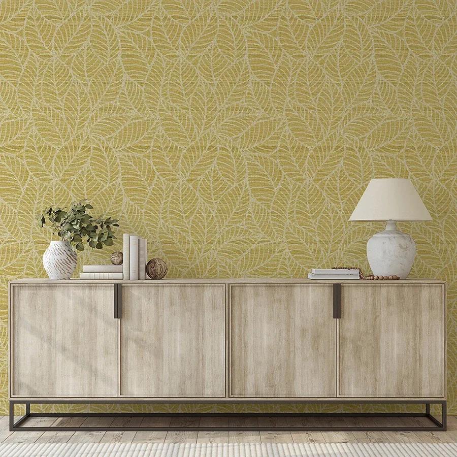 Brewster Home Fashions Mavis Mustard Leaf Wallpaper - SKU AH692506