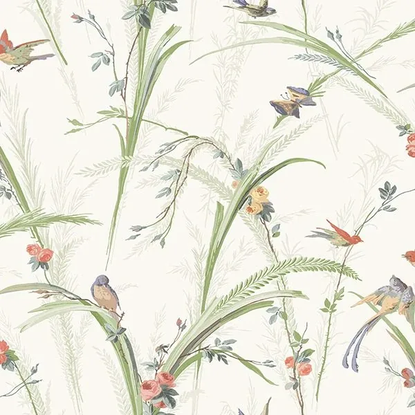 3119-19321 | Meadowlark Light Green Botanical Wallpaper