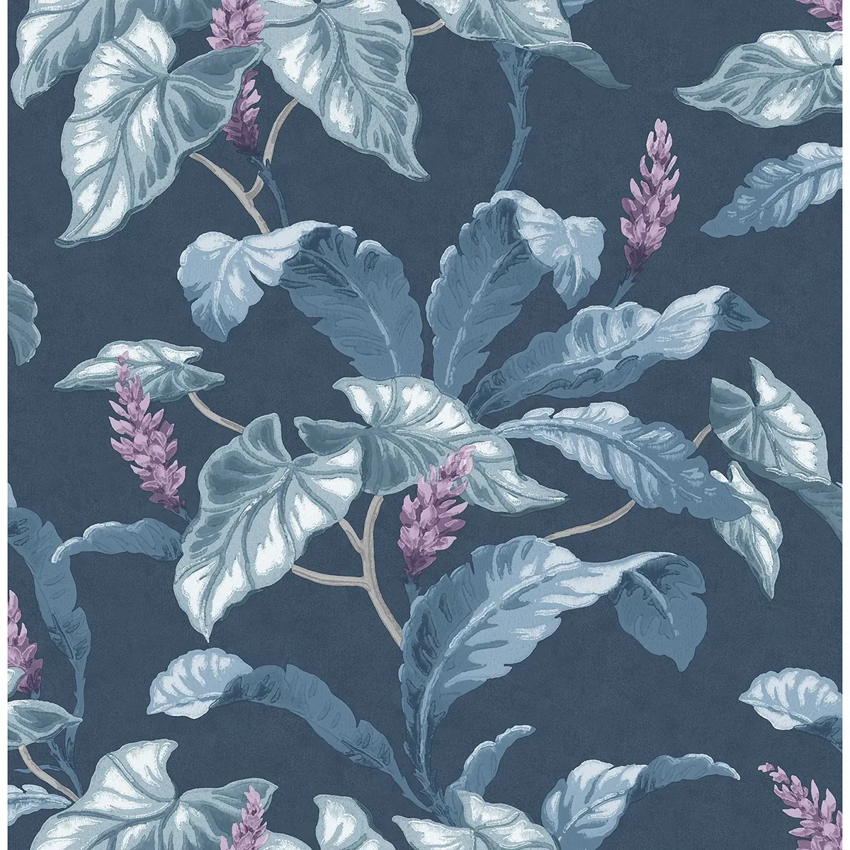 Brewster Home Fashions Meridian Parade Blue Tropical Leaves Wallpaper - SKU M1693